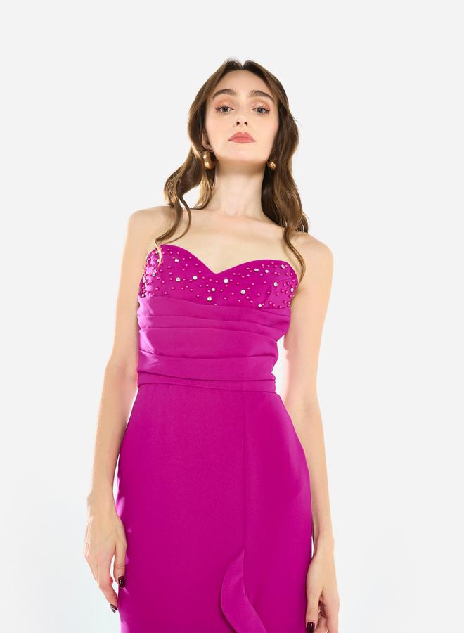 House of Moda Women Ruffled Cascade Beaded Gown Maxi Dress - Image 4